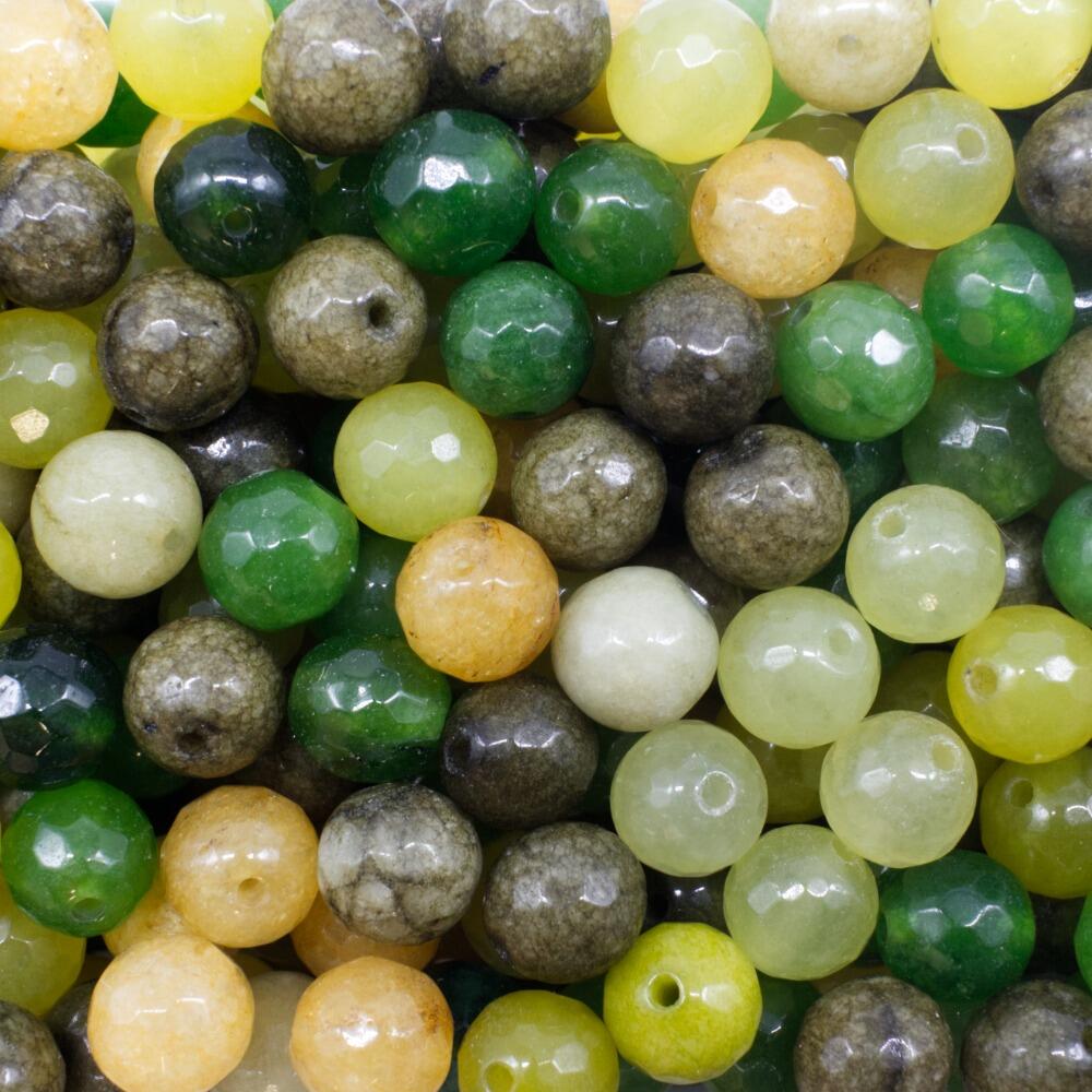 Dyed Jade 8mm Facet Round Beads Mix 45pc Forrest Green pack of 8 for jewellery making