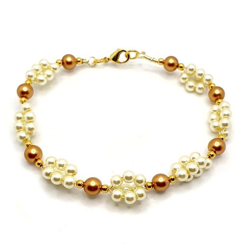 Deborah Cluster Bracelets gold & ivory bracelet making kit — DIY set with beads and instructions for creating handmade jewelry