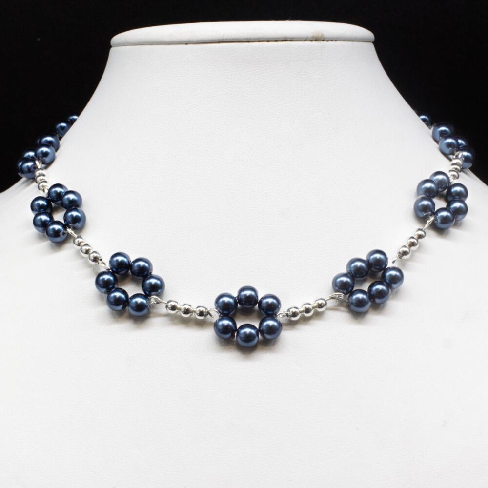 Daisy Chain Necklace space blue necklace making kit — DIY set with beads and instructions for creating handmade jewelry