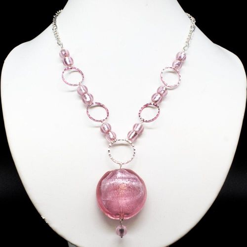 Ellen Silver Foil Necklace pink necklace making kit — DIY set with beads and instructions for creating handmade jewelry