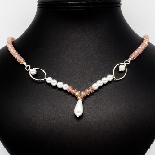 Jennifer Crystal Pearl Necklace pink necklace making kit — DIY set with beads and instructions for creating handmade jewelry