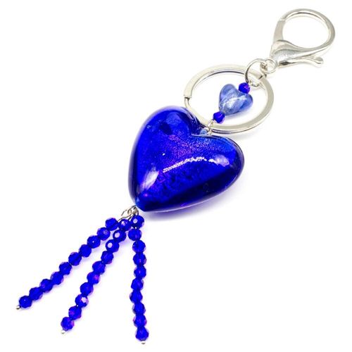 Silver Foil Heart Keyring dark royal jewelry making kit — DIY set with beads and instructions for creating handmade jewelry