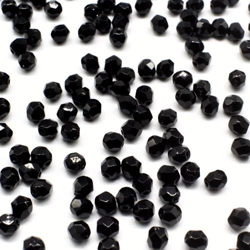 4mm Czech glass fire polished faceted beads jet black — pack of 100, high-quality faceted beads perfect for jewelry making and beadwork p…