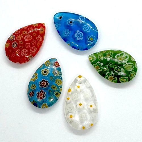 Millefiroi Drop Pendant 25mm Mixed 5pcs for jewellery making