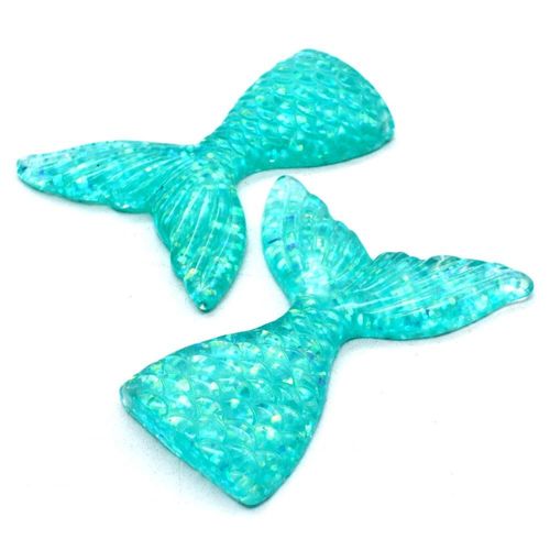 Resin Glitter Pendant / Charm Mermaid Tail 67mm Turquoise for jewellery making
