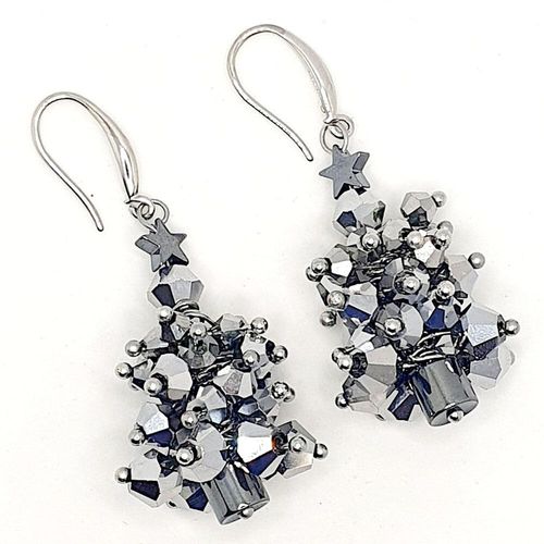 Crystal Bicone Xmas Tree Earrings 3 Pairs silver earring making kit — DIY set with beads and instructions for creating handmade jewelry