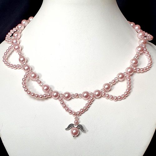 Angela Pearl Necklace baby pink necklace making kit — DIY set with beads and instructions for creating handmade jewelry
