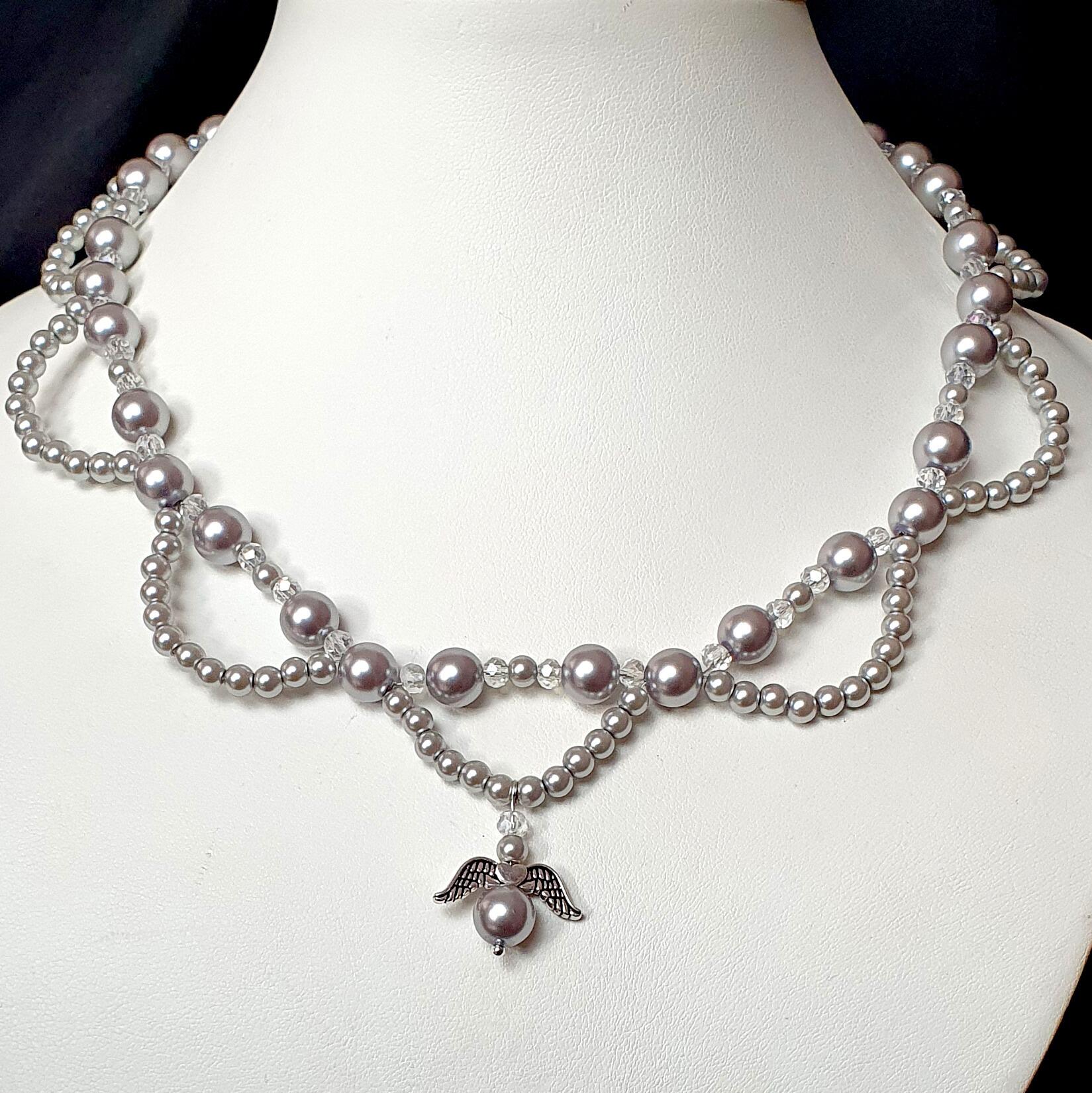 Angela Pearl Necklace silver grey necklace making kit — DIY set with beads and instructions for creating handmade jewelry