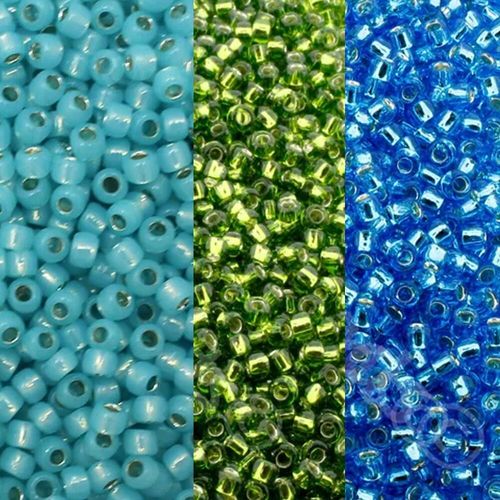 Ombre Heart Seed Bead Packs Blue & Green for jewellery making