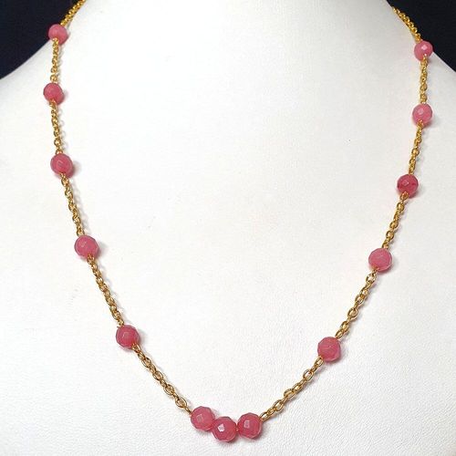 Orbit Gemstone Chain Necklace strawberry jade necklace making kit — DIY set with beads and instructions for creating handmade jewelry