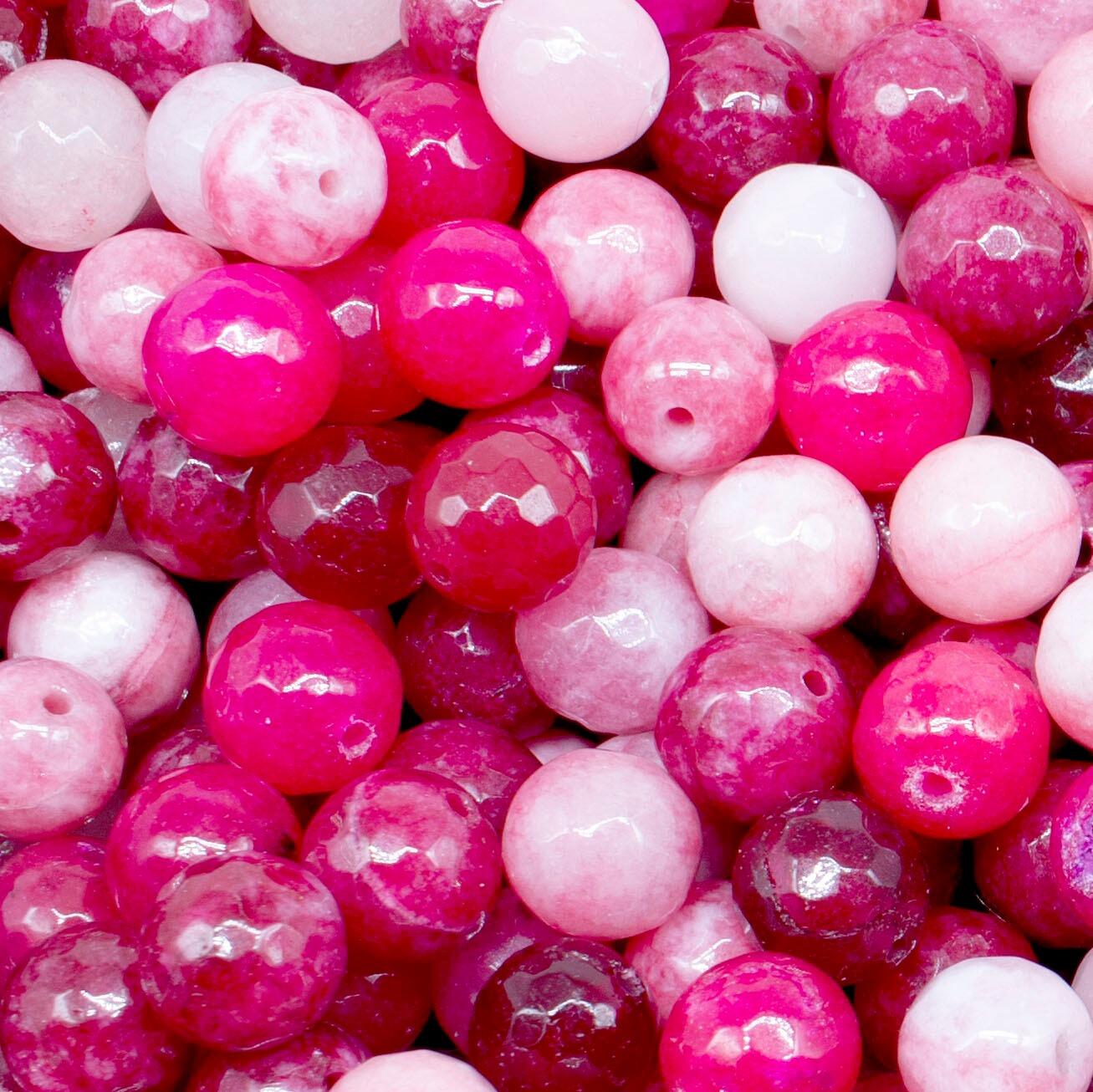 Dyed Jade 10mm Facet Round Beads Mix 35pc Watermelon pack of 10 for jewellery making