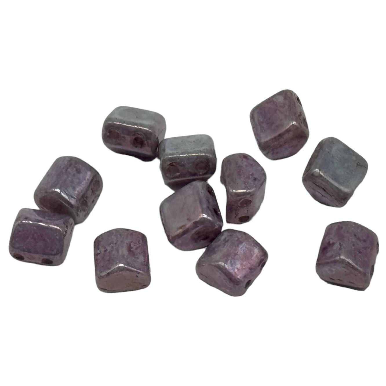 6mm Czech glass glass beads lus. met. amethyst — pack of 25, high-quality two-hole beads ideal for jewelry making, bead weaving, and crafts