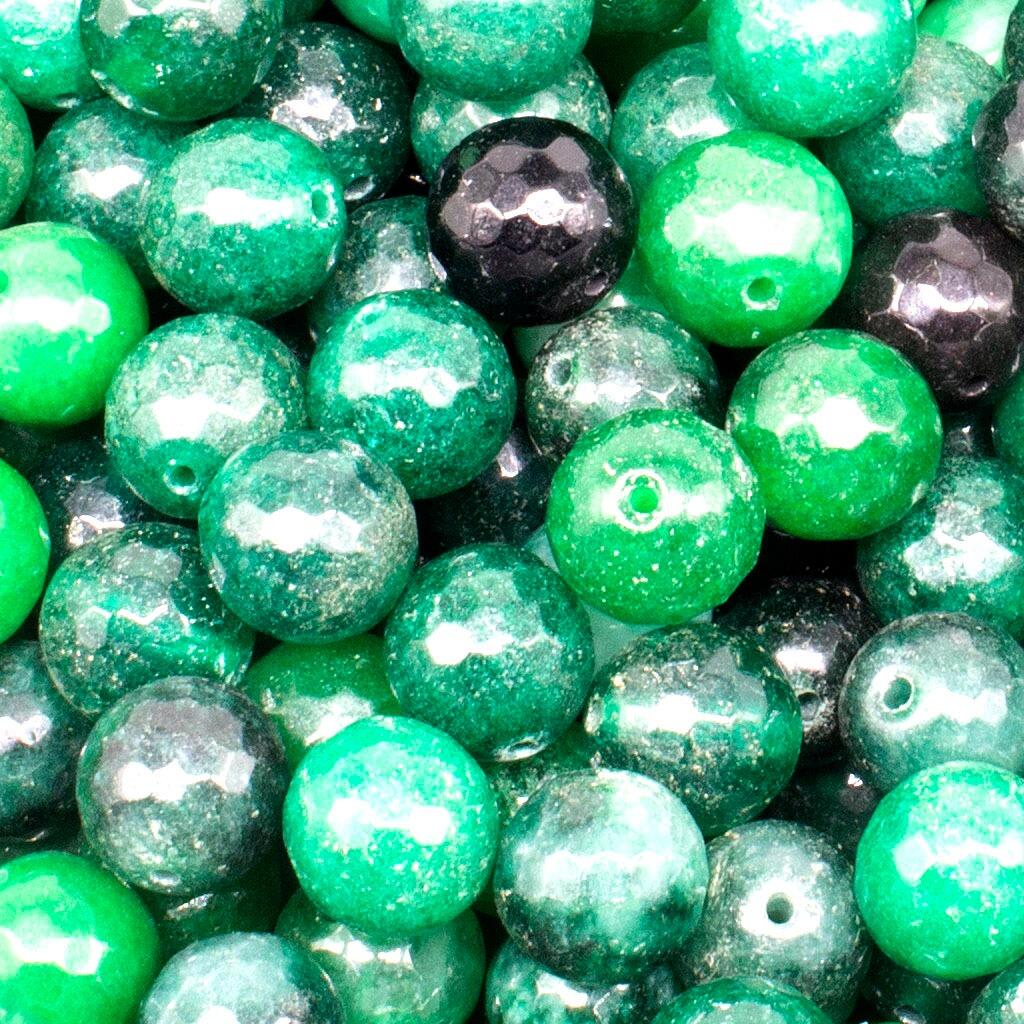 Dyed Jade 12mm Facet Round Beads Mix 30pc Pine Forrest pack of 12 for jewellery making