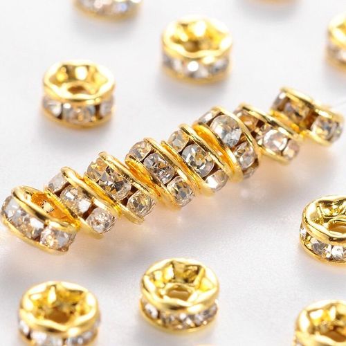 Diamante Spacer Rondelle Beads 4mm Gold Crystal 25pc 25 Pieces for jewellery making