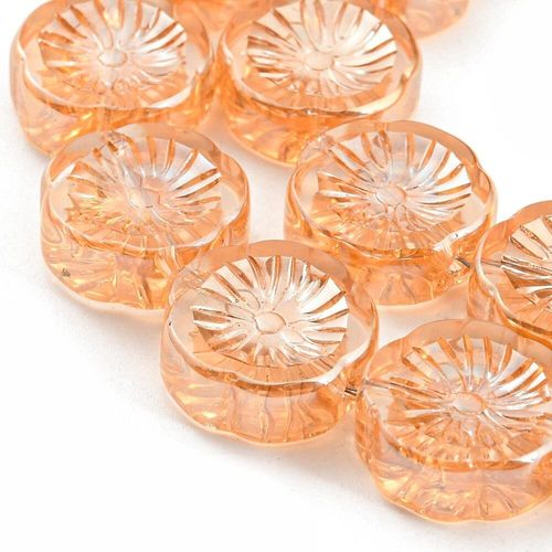 Glass Flower Beads 14mm Coin 10pcs Auburn for jewellery making