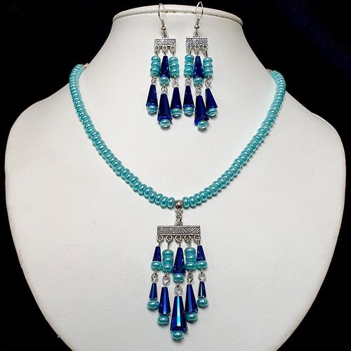 Carmen Cone Necklace & Earrings blue iris necklace making kit — DIY set with beads and instructions for creating handmade jewelry