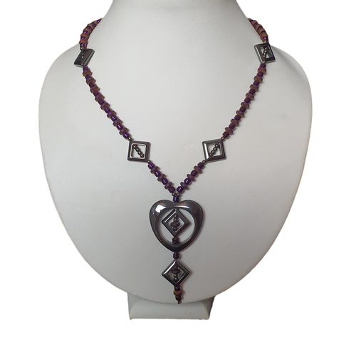 Brianna Hematite Necklace purple necklace making kit — DIY set with beads and instructions for creating handmade jewelry