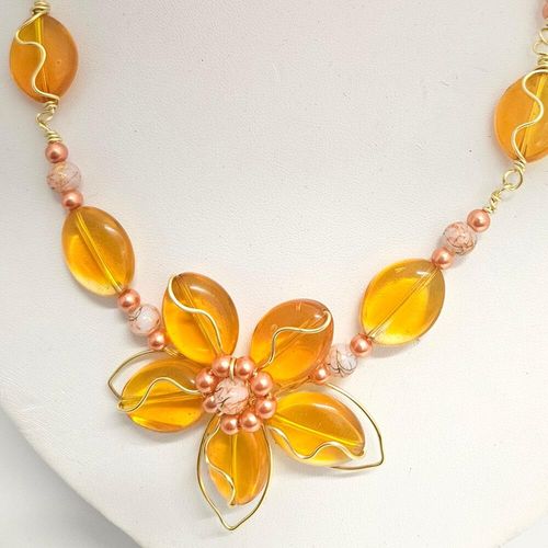 Wire Flower Necklace Makes 2 topaz necklace making kit — DIY set with beads and instructions for creating handmade jewelry