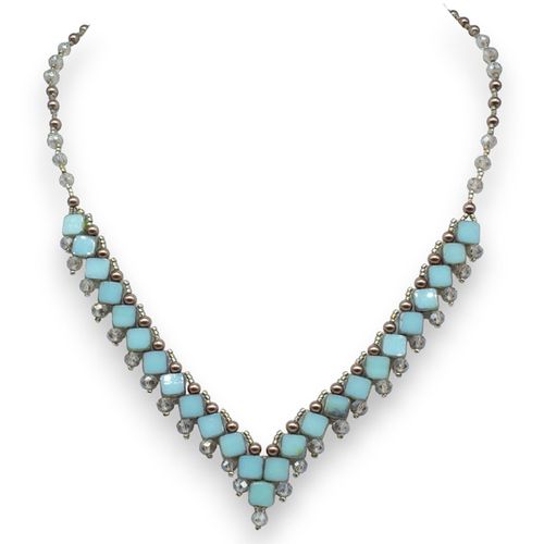 Tiffany Tile Necklace table cut pale jade necklace making kit — DIY set with beads and instructions for creating handmade jewelry