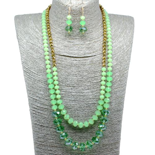 Elenor Double Strand Necklace green opal gold necklace making kit — DIY set with beads and instructions for creating handmade jewelry
