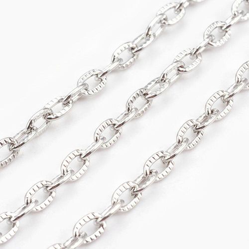 Chain Rhodium Plated Oval Patterned 4x3mm 1 metre for jewellery making