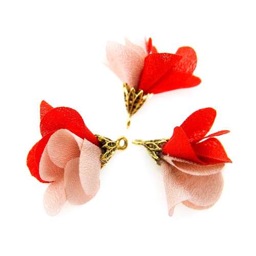 Flower Tassel Two Tone - Gold Leaf Cap Mink and Red 5pcs