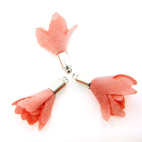 Flower Tassel Tulip - Silver Tone Cap Coral 5pcs