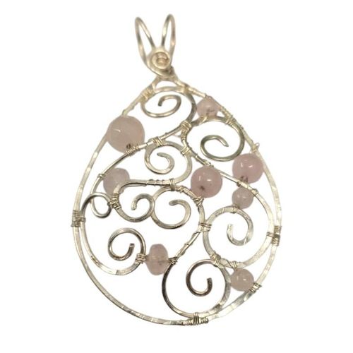 Swirl Wire Pendant rose quartz gemstone jewelry making kit — DIY set with beads and instructions for creating handmade jewelry