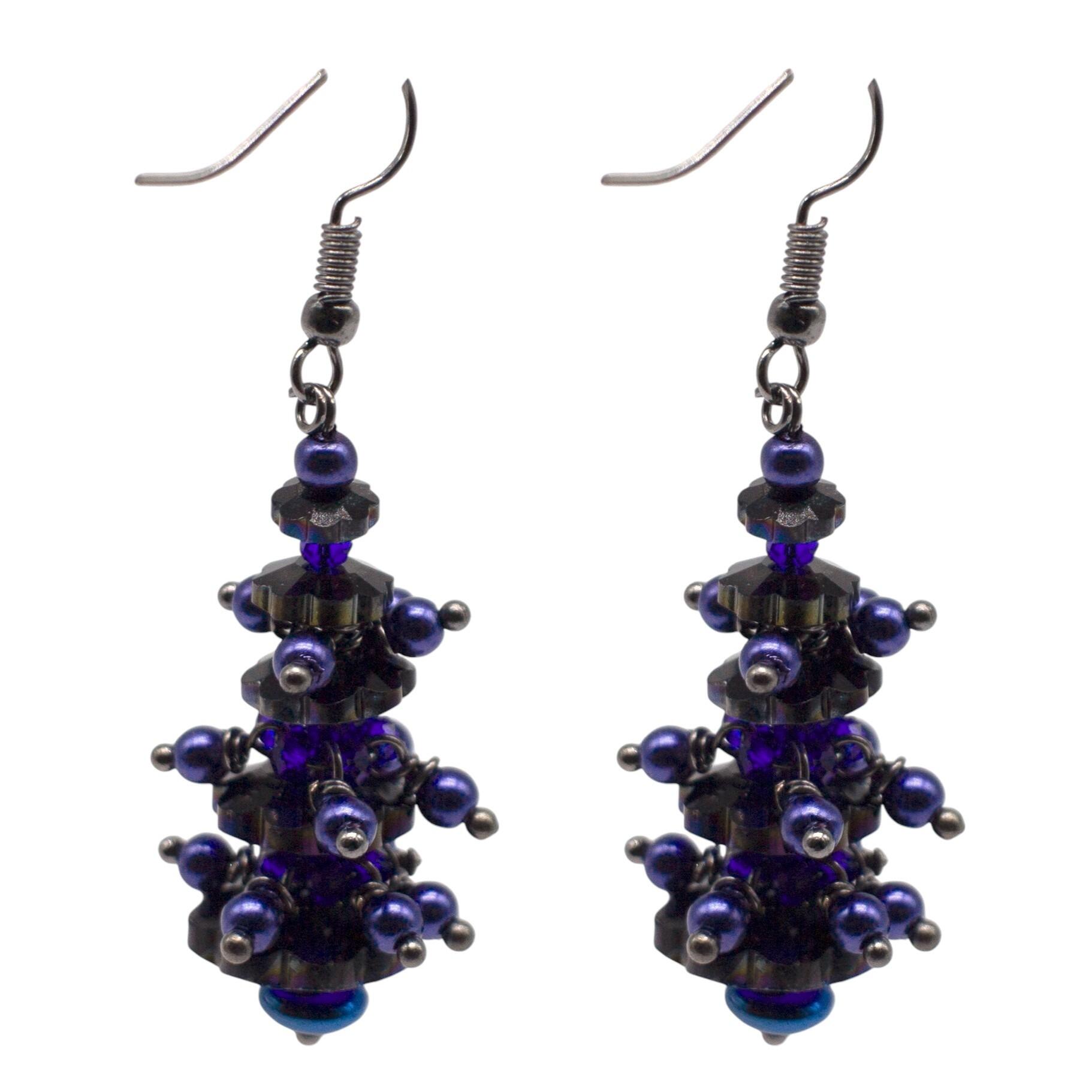 Christmas Tree Earrings with Baubles 2 Pairs lilac & charcoal earring making kit — DIY set with beads and instructions for creating handm…