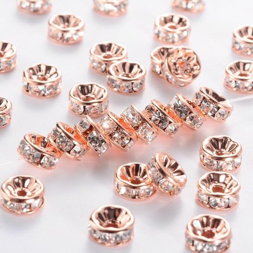 Diamante Spacer Rondelle Beads 8mm Rose Gold Crystal 20pc 20 Pieces for jewellery making