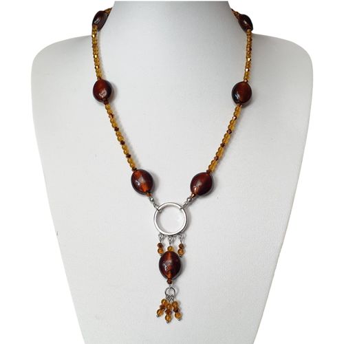 Alexandria Silver Foil Necklace brown necklace making kit — DIY set with beads and instructions for creating handmade jewelry