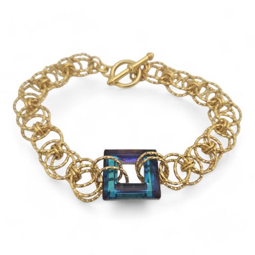 Helm Square Crystal Bracelet gold with purple rainbow bracelet making kit — DIY set with beads and instructions for creating handmade jew…