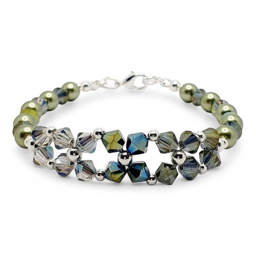Bryony Bicone Bracelet Makes 5 olive green bracelet making kit — DIY set with beads and instructions for creating handmade jewelry