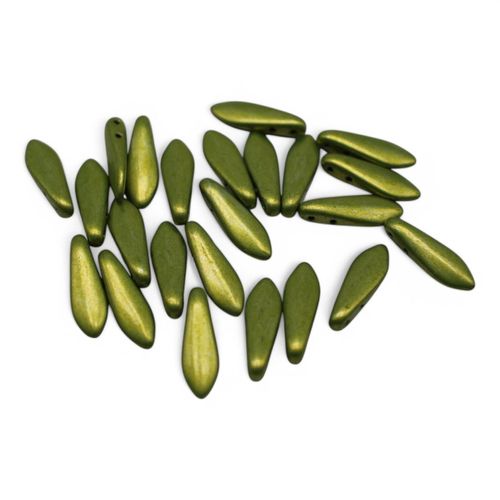 5x16mm Czech glass glass beads met. lime punch — high-quality two-hole beads ideal for jewelry making, bead weaving, and crafts