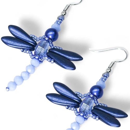 Crystal Dragonfly Earrings Kit navy blue earring making kit — DIY set with beads and instructions for creating handmade jewelry