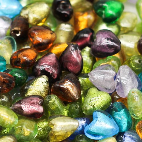 Silver Foil Heart Beads 12mm 20pcs Mixed for jewellery making