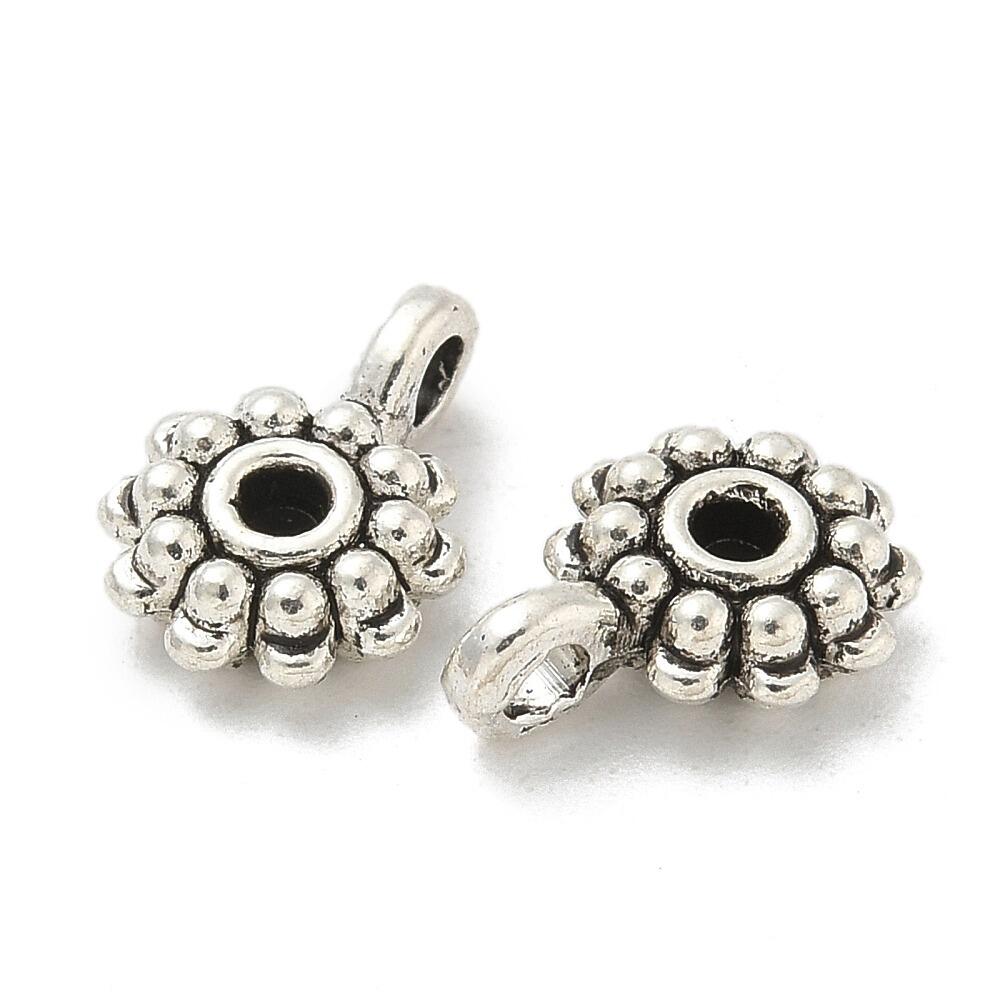 Antique Silver Metal Bail Bead Flower 12x8mm 20pcs for jewellery making
