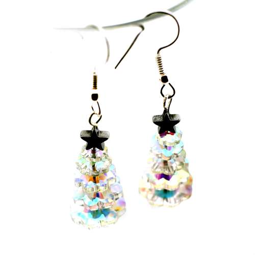 Margarita Christmas Tree Earrings Kit crystal ab earring making kit — DIY set with beads and instructions for creating handmade jewelry