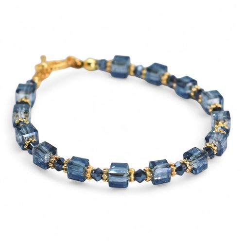 Alice Crystal Bracelet Makes 5 electric blue & gold bracelet making kit — DIY set with beads and instructions for creating handmade jewelry