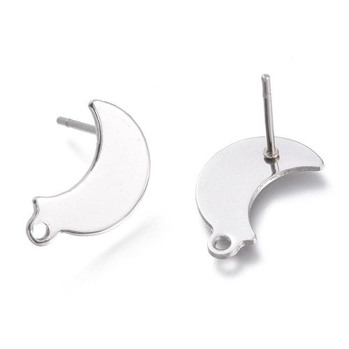 Stainless Steel Stud Earrings Moon 2 Pairs 14 x 10mm for jewellery making