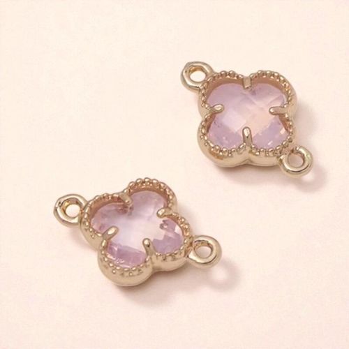 CZ Clover Connector 9mm Pink Haze 1pc for jewellery making