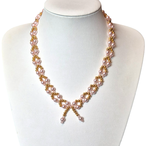 Bow Pearl Necklace Rose Pink for jewellery making