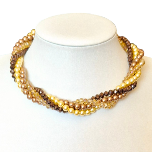Gwyneth Torsade Necklace Gold & Brown 6mm for jewellery making