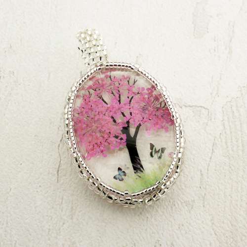 Everbloom Double Cabochon Pendant Kit cherry blossom jewelry making kit — DIY set with beads and instructions for creating handmade jewelry
