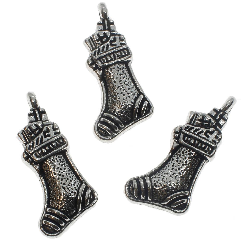Metal Charm Christmas Stocking 11mm - Antique Silver 12pc