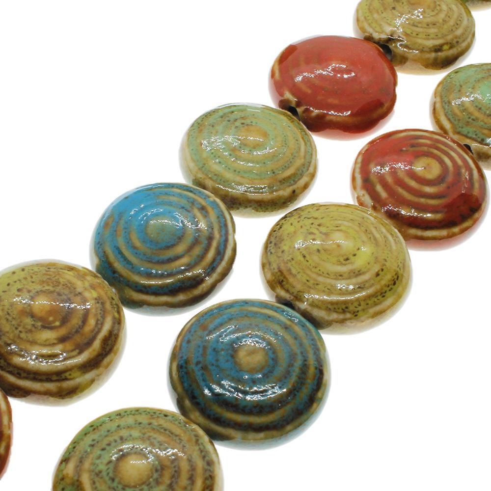Ceramic Beads Swirl Disc 20mm Mixed Craft, hobby & jewellery