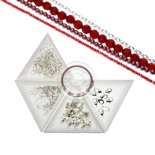 Fringe or Link jewellery project kit - red jewelry making kit — DIY set with beads and instructions for creating handmade jewelry