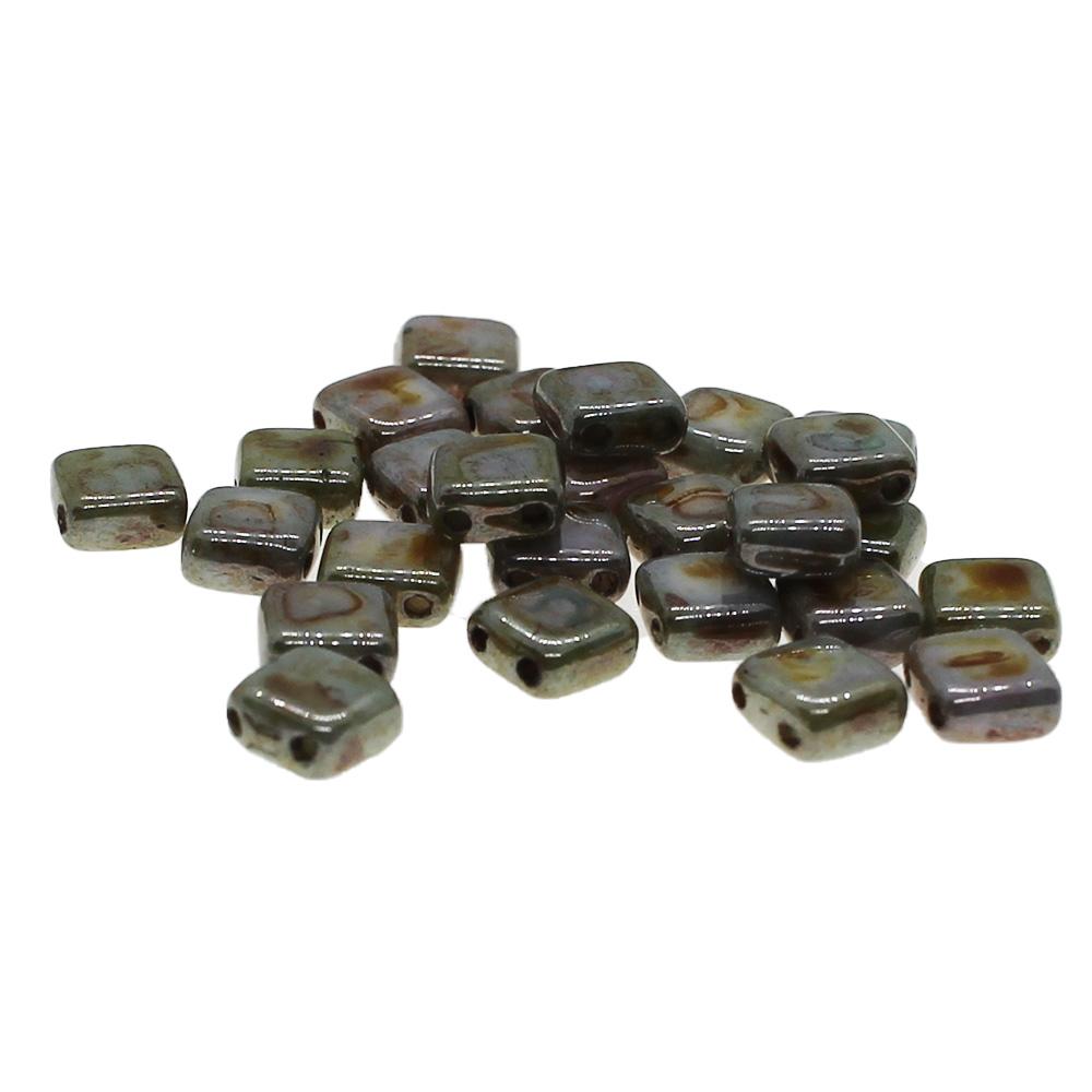 6mm Czech glass glass beads ultra luster - opaque green — pack of 25, high-quality two-hole beads ideal for jewelry making, bead weaving,…