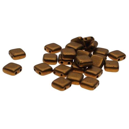6mm Czech glass glass beads matte - metallic goldenro — pack of 25, high-quality two-hole beads ideal for jewelry making, bead weaving, a…
