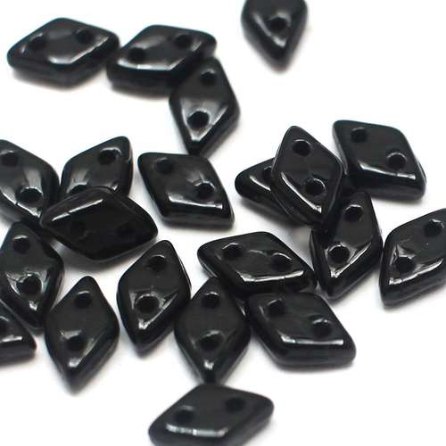 Czech glass glass beads jet black — pack of 60, high-quality two-hole beads ideal for jewelry making, bead weaving, and crafts